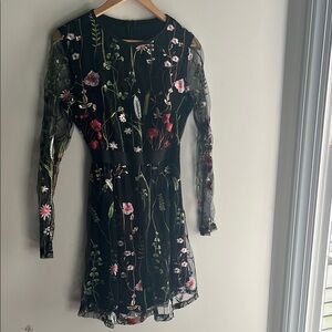 Floral Embroidered Black Dress